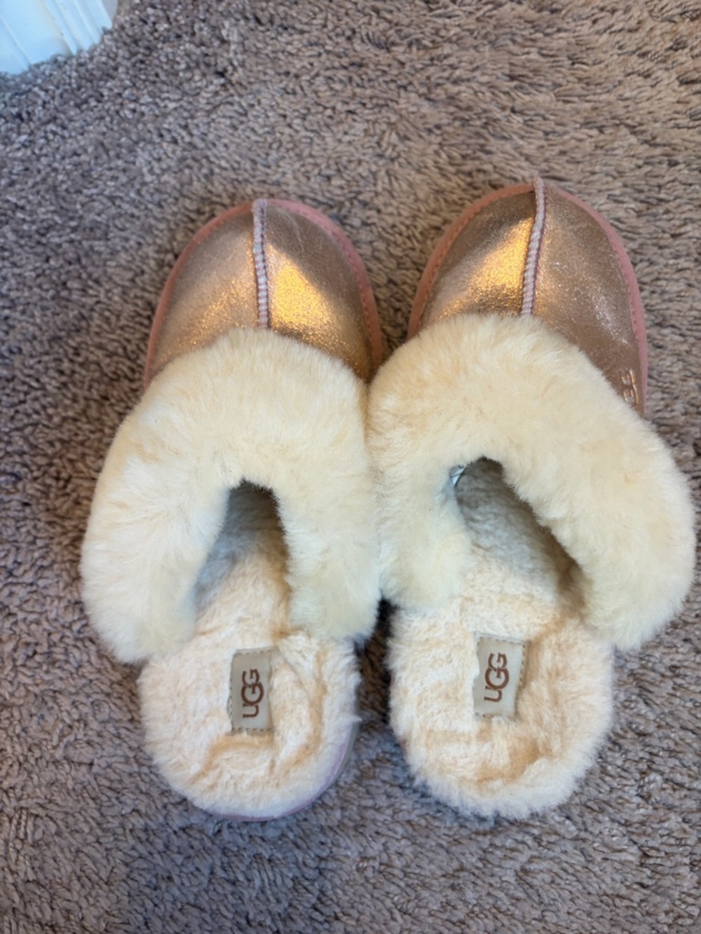 UGG Pink Metallic Shearling Slip-Ons